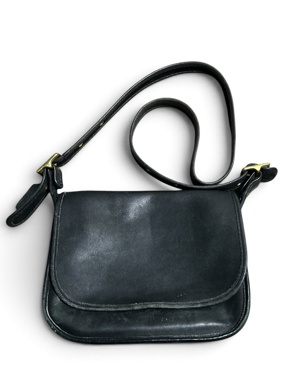 Vintage Coach 9951 Patricia Legacy Flap Black Leather Crossbody Saddle Bag
